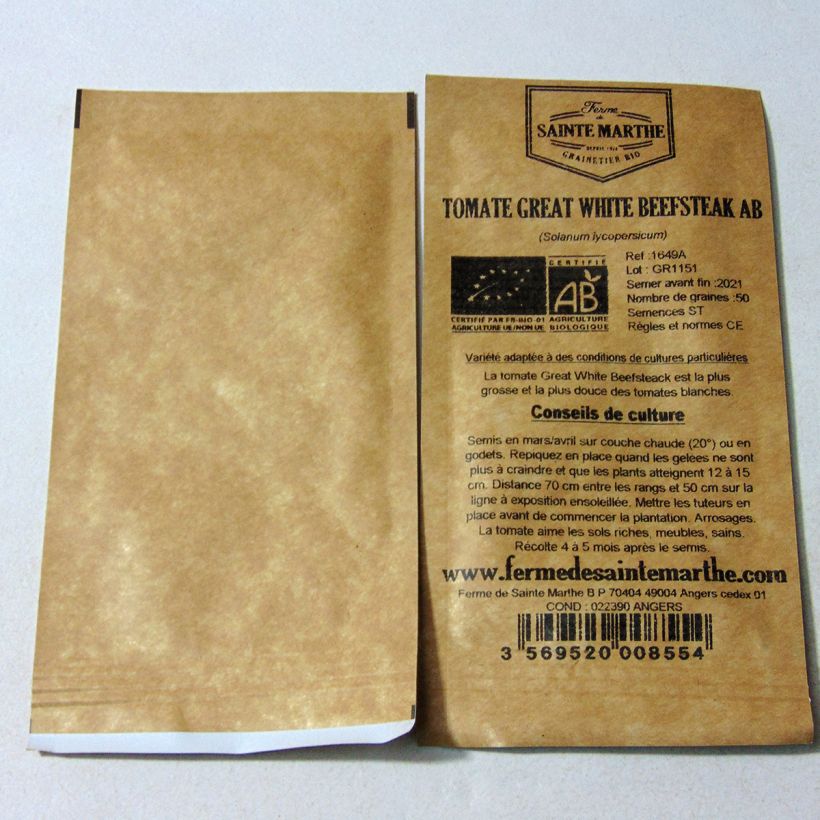 Ejemplo de ejemplar de Tomate Great White Beefsteak saco de 50 semillas tal y como se entrega