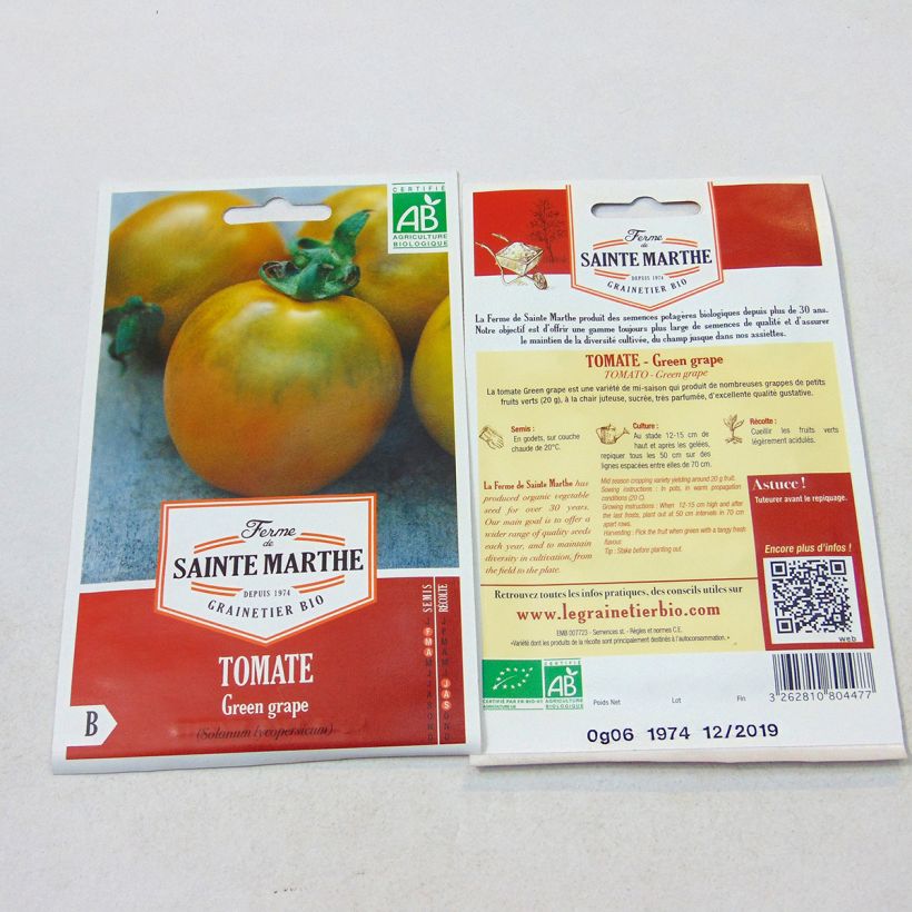 Ejemplo de ejemplar de Tomate Green Grape saco de 100 semillas tal y como se entrega