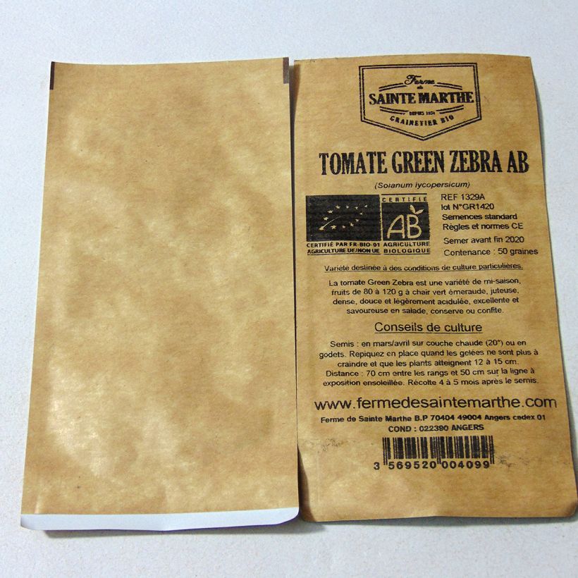 Ejemplo de ejemplar de Tomate Green Zebra- Ferme de Sainte Marthe saco de 50 semillas tal y como se entrega