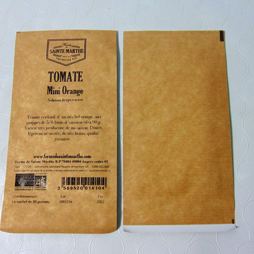 Ejemplo de ejemplar de Tomate Mini Orange saco de 50 semillas tal y como se entrega