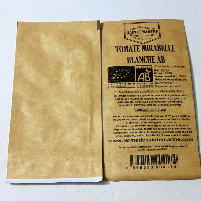 Ejemplo de ejemplar de Tomate Mirabelle blanche Bio - Ferme de Sainte Marthe saco de 50 semillas tal y como se entrega