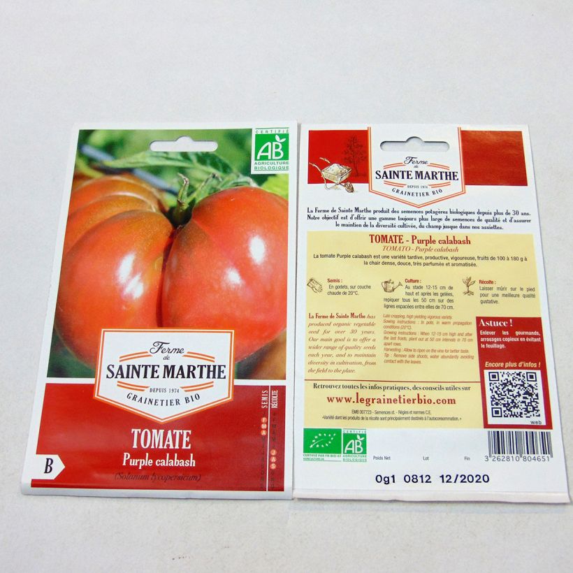 Ejemplo de ejemplar de Tomate Purple Calabash saco de 40 semillas tal y como se entrega