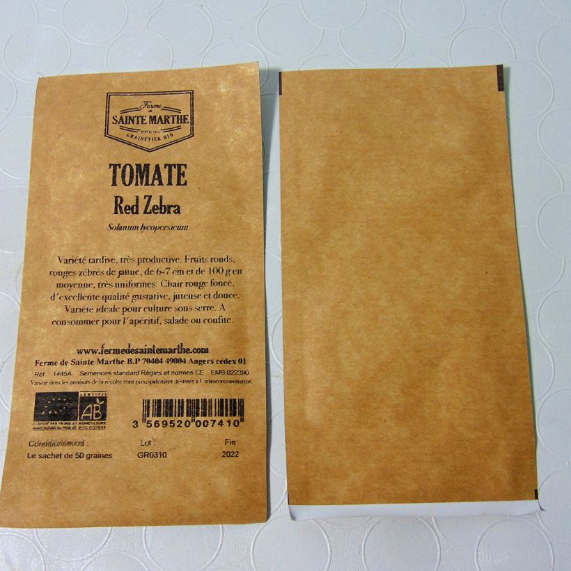 Ejemplo de ejemplar de Tomate Red Zebra saco de 50 semillas tal y como se entrega