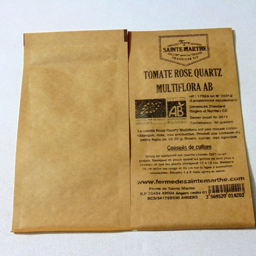 Ejemplo de ejemplar de Tomate Rose Quartz Multiflora saco de 50 semillas tal y como se entrega