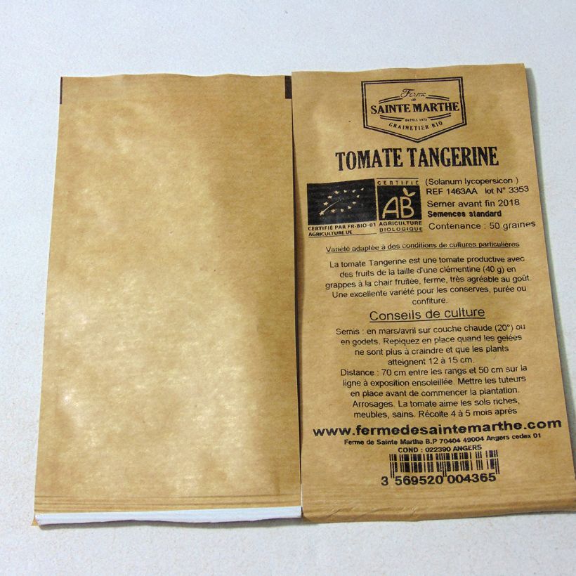 Ejemplo de ejemplar de Tomate Tangerine saco de 50 semillas tal y como se entrega