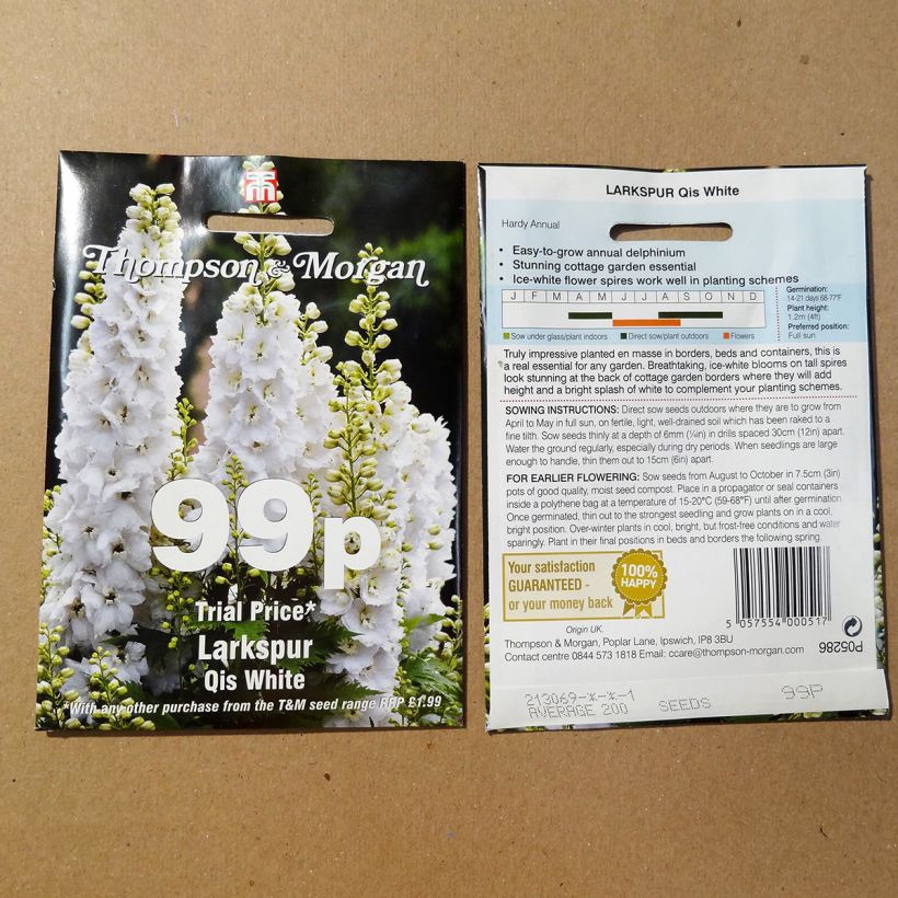 Ejemplo de ejemplar de Espuela de caballero - Delphinium consolida Qis White (semillas Thompson & Morgan) saco de 300 semillas (1g) tal y como se entrega