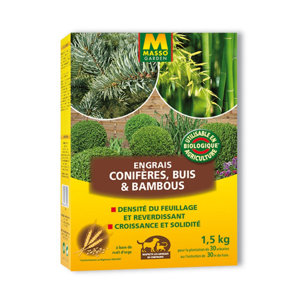 Abono en Gránulos para Coníferas, Setos, Arbustos, Bojes y Bambúes UAB Masso Garden