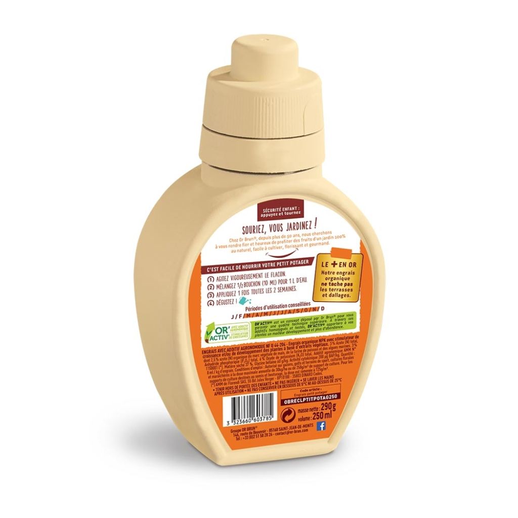 Engrais liquide Petit potager et tomates Or Brun en bidon de 250 ml