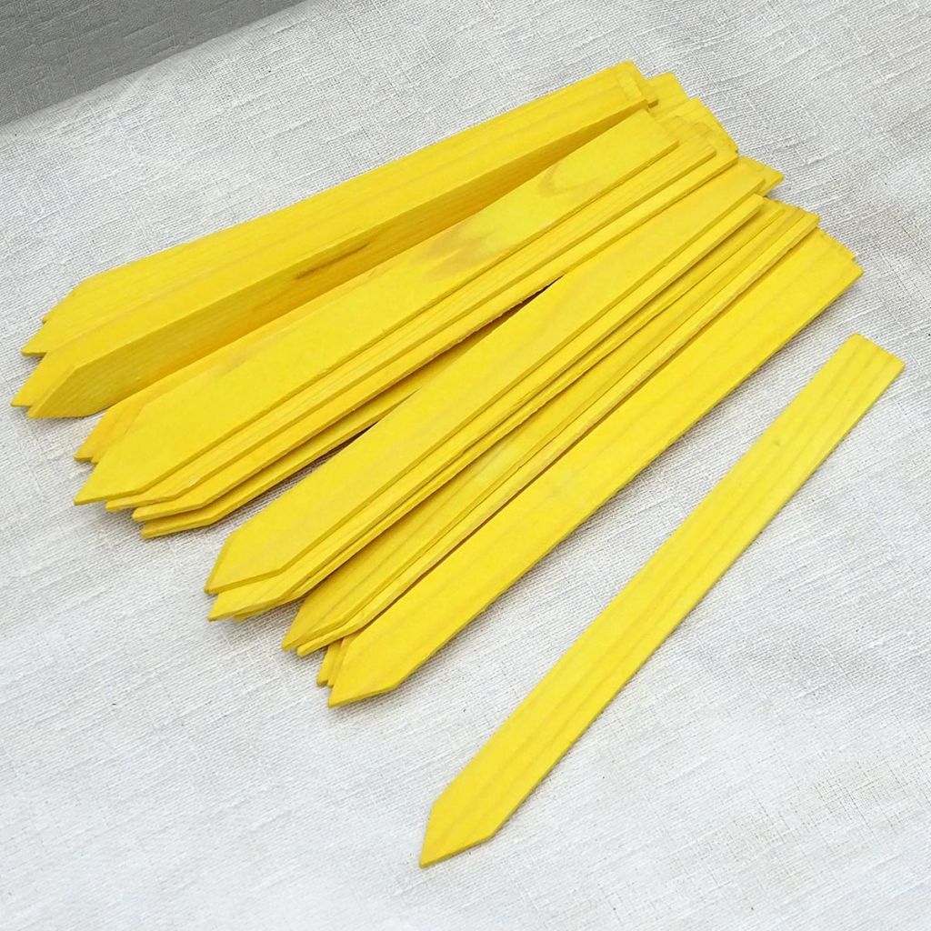 Etiqueta para plantar en madera amarilla