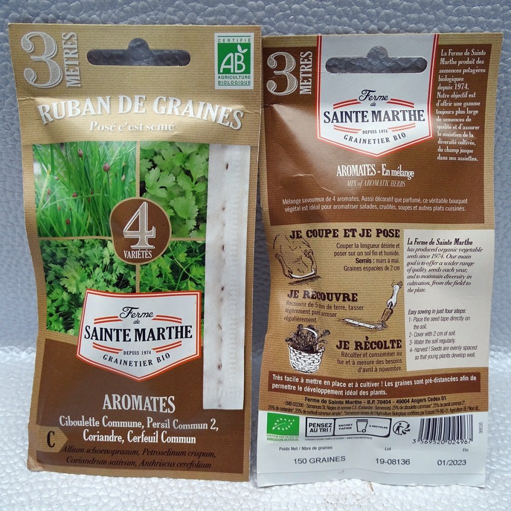 Tarjeta de Cinta de Aromáticas en mezcla (Cebollino común - Perejil común 2 - Cilantro - Perifollo común) - Bio - Ferme de Sainte Marthe
