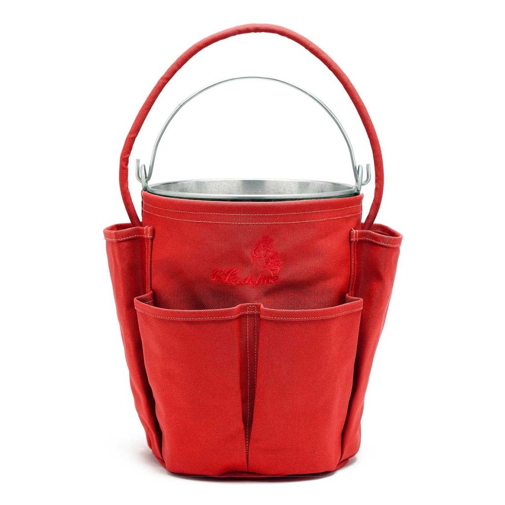 Bolsa para cubo de 6 bolsillos, bordada, con cubo de acero galvanizado de 13 L