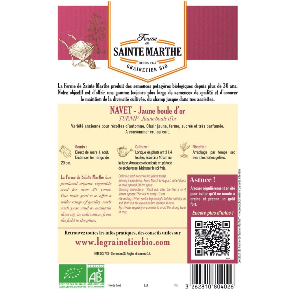 Nabo Boule d'Or Bio - Ferme de Sainte Marthe