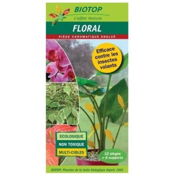 Trampa cromática floral engomada - kit de 12 trampas y 6 tutores