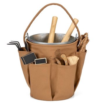 Bolsa para cubo de 6 bolsillos, bordada, con cubo de acero galvanizado de 13 L